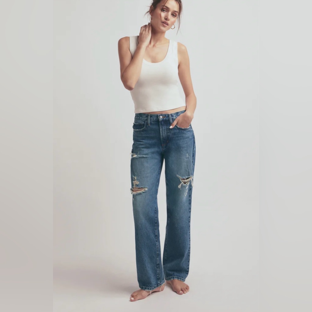 Favorite Daughter Sz 27 The Tommy Ripped Straight Leg Jeans In Boston Blue